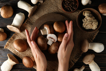 Wall Mural - Mushrooms, concept of autumn food, autumn harvest