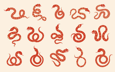 Wall Mural - Snakes. New year zodiac symbol simple design template recent vector stylized asian traditional snakes