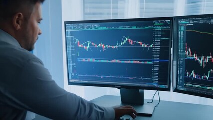Poster - handicapped man engaged in stock market trading at his home office generative ai