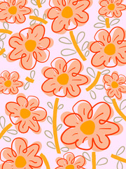 Wall Mural - Colorful summer floral, flowers and plants pattern hand drawn vector design background for textile, fabric, banner.