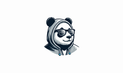 Wall Mural - head panda wearing hoodie and sun glass vector mascot design