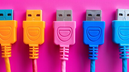 Poster - Flat lay featuring a variety of telecommunications components like RJ45 connectors coaxial cables and a cable tracer Stock Photo with copy space