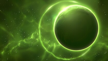 Space scene. Green nebula with  planet
