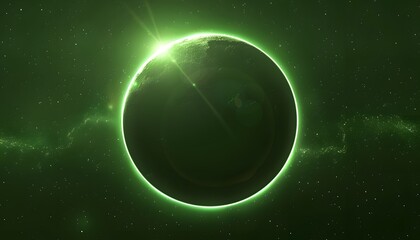 Space scene. Green nebula with  planet