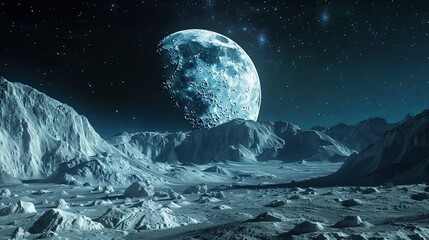 Wall Mural - A large moon is in the sky above a desolate landscape