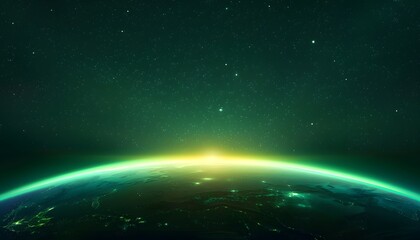 Space scene. Green nebula with  planet