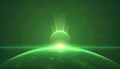 Space scene. Green nebula with  planet