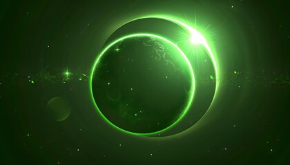 Space scene. Green nebula with  planet