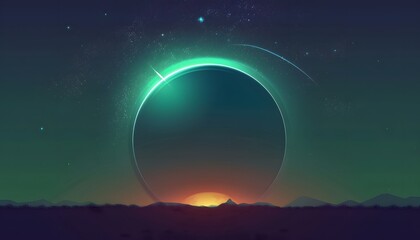 Space scene. Green nebula with  planet