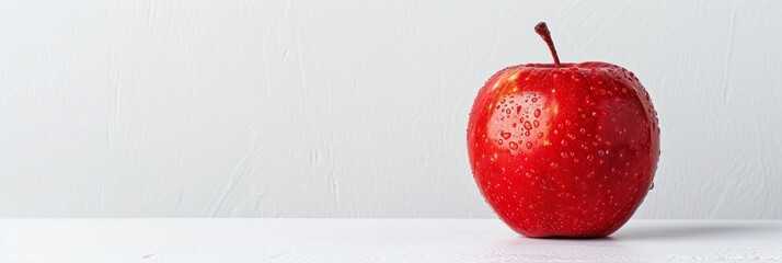 A fresh red apple with a stem, isolated on a white background