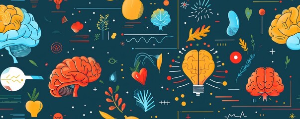 Wall Mural - Brain function and health, creative brain representation, flat design illustration