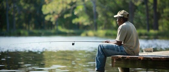 African American man fishing at a dock