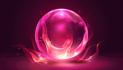 Wall Mural - pink glowing circle crystal on dark background