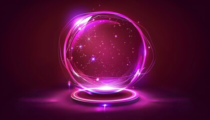 Wall Mural - pink glowing circle crystal on dark background