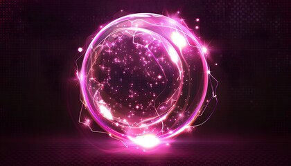 Wall Mural - pink glowing circle crystal on dark background