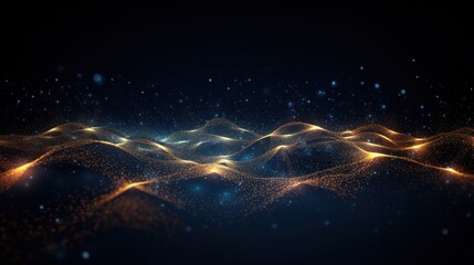 Poster - abstract futuristic background featuring a dynamic wave of interconnected dots and lines, creating a