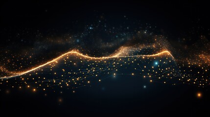 Poster - abstract futuristic background featuring a dynamic wave of interconnected dots and lines, creating a