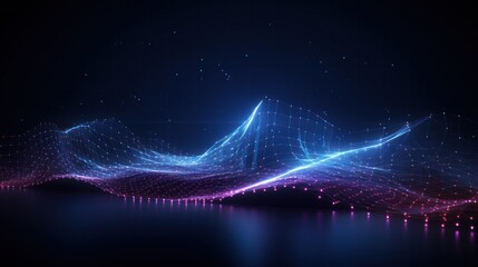 Poster - abstract futuristic background featuring a dynamic wave of interconnected dots and lines, creating a