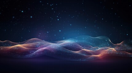 Poster - abstract futuristic background featuring a wave of interconnected dots and lines, creating a network