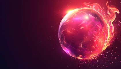 Wall Mural - pink glowing circle crystal on dark background