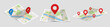 © Rudzhan - Set of maps with pin. Icons with folded city map and red direction pointer. GPS navigation, route movement and location search. Realistic 3D vector illustration collection isolated on background