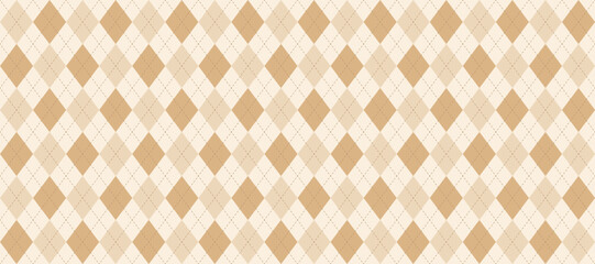 Poster - Seamless beige argyle pattern. Nude brown rhombus repeated texture background. Autumn diamond form textile design, fabric print, wrapping paper, clothes pattern design. Vector wallpaper