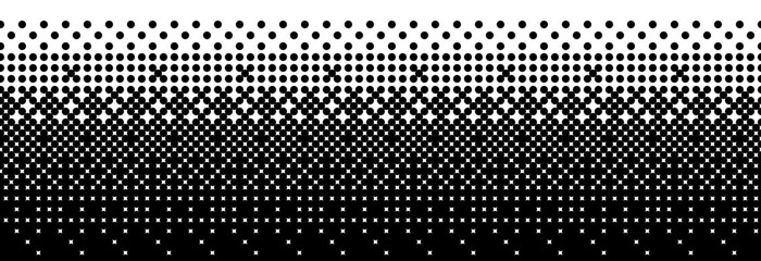 Poster - Fading bitmap gradient texture. Black and white dither pattern background. Abstract pixelated glitchy pattern. 8 bit video game screen wallpaper. Vanishing pixel art backdrop. Vector retro halftone