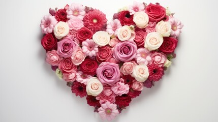 Poster - An artistic depiction of a heart made from a variety of pink and red roses, arranged in a precise formation. 