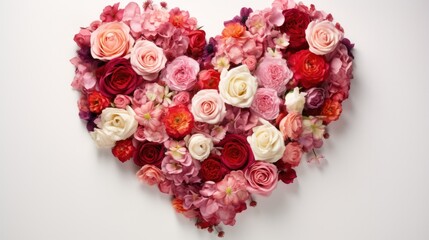 Poster - An artistic depiction of a heart made from a variety of pink and red roses, arranged in a precise formation. 