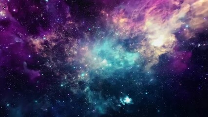 Poster - Galaxy Journey Through Colorful Nebula and Stars in Deep Space Generative AI
