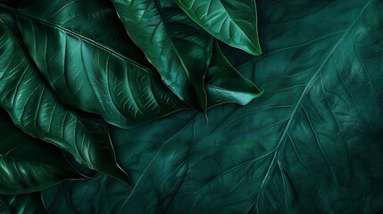 Aufkleber - Dark green leaf texture Natural green leaves using as nature background wallpaper or tropical leaf cover page : Generative AI