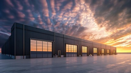 Aufkleber - Modern Industrial Warehouse at Sunset with Clear Sky : Generative AI