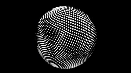 Poster - White Sphere composed of dots, lines, and curves, set against a black background.