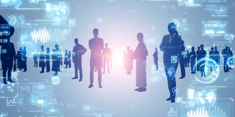 Aufkleber - Multinational business people and digital technology concept. Wide angle visual for banners or advertisements.