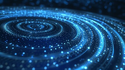Poster - Abstract Background with blue light circles, glowing lines, and sparkling dots.  A futuristic digital design concept.