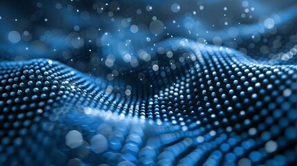 Poster - Vibrant Blue Abstract background featuring a wavy pattern of glowing dots creating a dynamic and futuristic aesthetic.