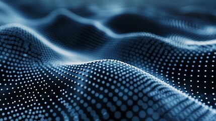 Poster - Abstract Showcasing a blue and white dotted pattern, resembling waves or ripples, against a dark background.  It has a futuristic, modern aesthetic and evokes a sense of movement and flow.