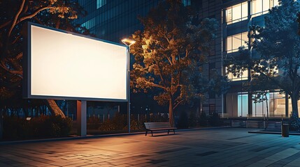 Wall Mural - Outdoor Billboard Mockup In Front Of The School At Night Blank Street Poster Light Box On Sidewalk : Generative AI