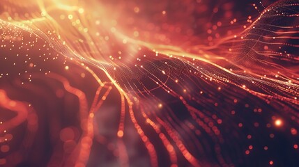 Wall Mural - abstract digital network with red and orange colors. a wave pattern of connected lines and dots, rep