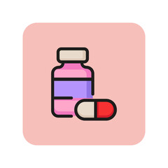 Poster - Pill bottle line icon. Painkiller, vitamin, antibiotic. Allergy concept. Vector illustration can be used for topics like medicine, health, pharmacy