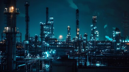 Aufkleber - Oil refinery night plant and tower of Petrochemistry industry in oil and gas industry : Generative AI