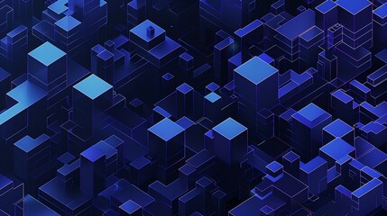 Poster - Abstract Digital illustration of a 3D geometric pattern with blue cubes and lines.