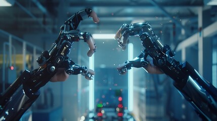Leinwandbilder - Industry 40 Ai Smart industry of digital factory industrial revolution Engineer control robotics automatic arms machine with monitoring Ai system software Digital manufacturing operati : Generative AI