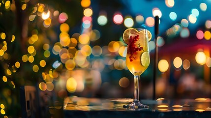 Poster - cocktail and wine at social events like party and weddings served by bartender and waiter evening beutiful indoor and outdoor lights : Generative AI