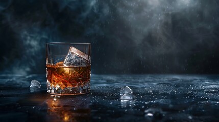 Poster - Glass of delicious Old Fashioned Cocktail on dark background : Generative AI
