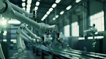 Aufkleber - MLP Smart industry robot arms for digital factory production technology showing automation manufacturing process of the Industry 40 or 4th industrial revolution and IOT software to con : Generative AI