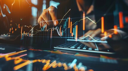 Poster - Business data analysis finance and investment concept Investor analyzing sale data with financial graph growth chart business planning and strategy global business stock market report : Generative AI