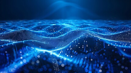 Poster - Mesmerizing Abstract 3D rendering of digital waves, swirling with blue hues, creating an energetic and futuristic digital landscape.