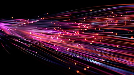 Poster - mesmerizing abstract digital art of vibrant light trails with bright glowing streaks against a dark 