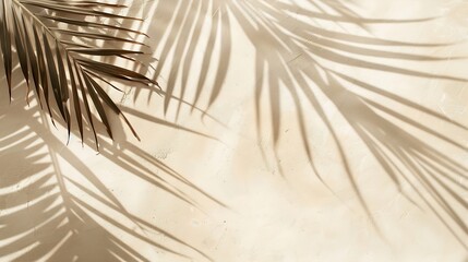 Aufkleber - Natural palm leaf shadow on light beige sandy color background banner with copyspace Summer minimal concept daylight in sunny day top view plant sun shade nature environment pattern ne : Generative AI